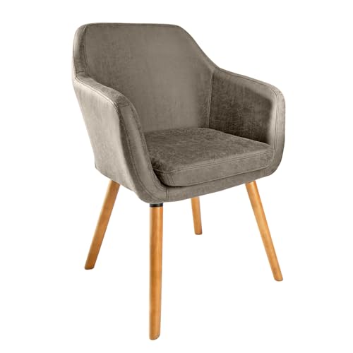 Riess Ambiente Design Armlehnen Stuhl Supreme Vintage Taupe mit Massivholzbeinen Esszimmerstuhl Armlehnenstuhl Küchenstuhl Esstischstuhl Microfaser pflegeleicht von Riess Ambiente