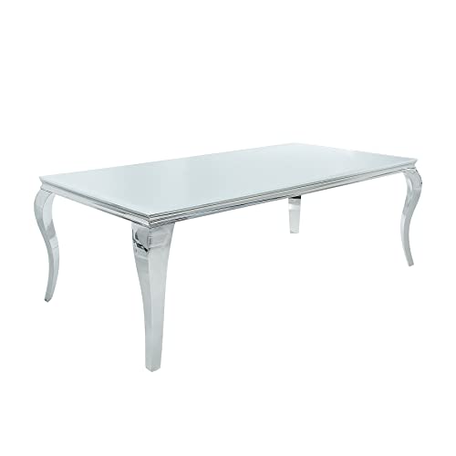 Riess Ambiente Design Esstisch MODERN BAROCK 180 cm Edelstahl mit Tischplatte aus weißem Opalglas 180x90 cm Silber Glasplatte Glastisch Esszimmer von Riess Ambiente