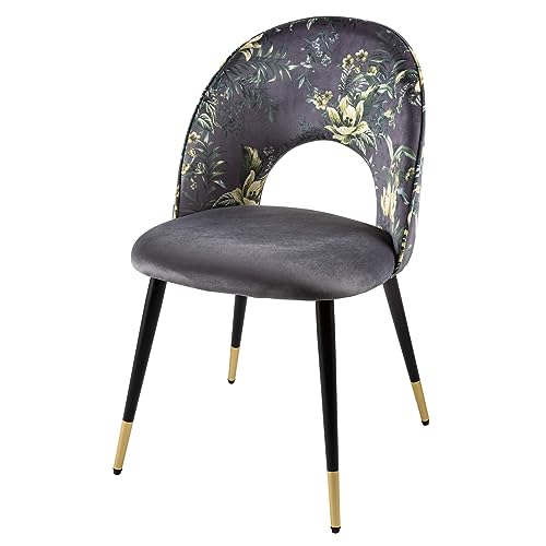 Riess Ambiente Design Stuhl PRÊT-À-Porter grau Samt florales Muster und goldene Fußkappen von Riess Ambiente
