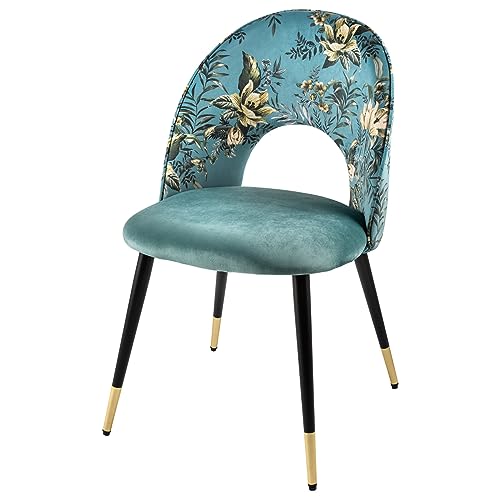 Riess Ambiente Design Stuhl PRÊT-À-Porter türkis Samt florales Muster und goldene Fußkappen von Riess Ambiente
