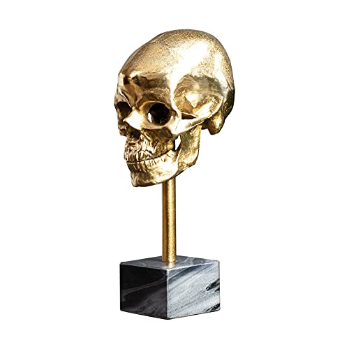 Riess Ambiente Elegante Skulptur Skull 35cm Gold Totenkopf mit Marmorfuß Wohnaccessoire Dekoschädel Deko von Riess Ambiente