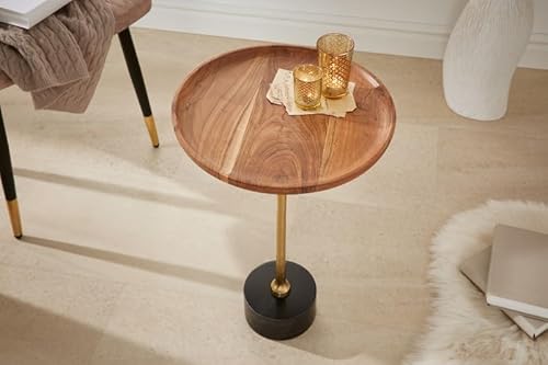 riess-ambiente.de Eleganter Beistelltisch Trayful 40cm Akazie rund Gold mit schwarzem Marmorfuß Wohnzimmertisch Tisch von Riess Ambiente