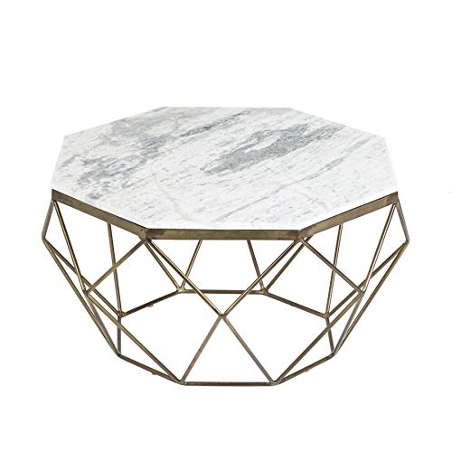 Riess Ambiente Eleganter Couchtisch Diamond 70cm weiß Messing mit Marmorplatte Wohnzimmertisch Tisch von Riess Ambiente