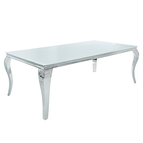 Riess Ambiente Eleganter Design Esstisch MODERN BAROCK 200cm weiß Edelstahl Opalglas Tischplatte Konferenztisch Tisch von Riess Ambiente