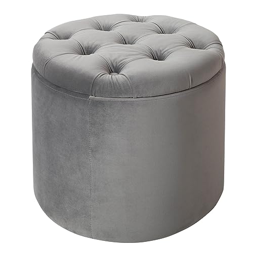 Riess Ambiente Eleganter Hocker MODERN BAROCK 50cm Silbergrau Samt Couchtisch Tisch Aufbewahrungskorb Sitzhocker von Riess Ambiente