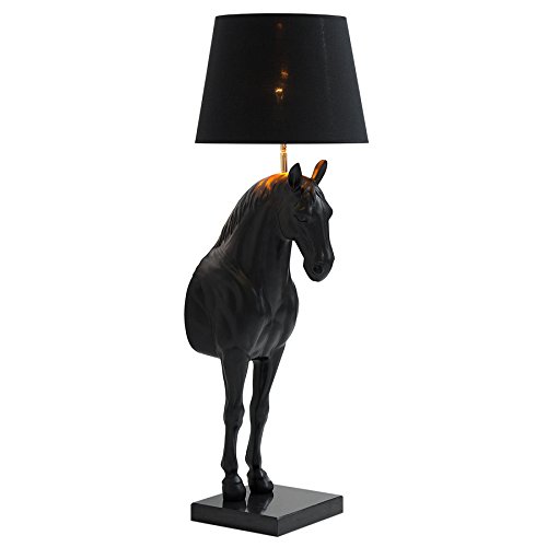 Riess Ambiente Extravagante Stehlampe Black Beauty schwarz Pferd mit Lampenschirm aus Stoff Stehleuchte Fuß aus Marmor von Riess Ambiente