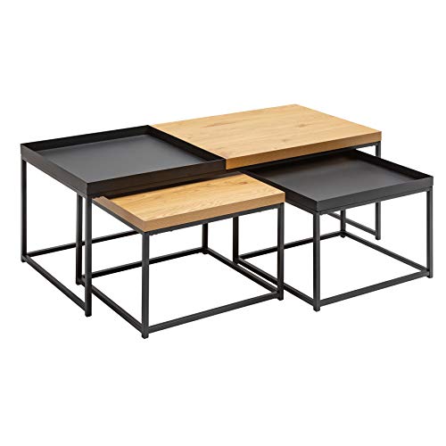 Riess Ambiente Industrial Couchtisch 3er Set LOFT 120cm Eichenoptik abnehmbares Tablett Wohnzimmertische Tisch von Riess Ambiente