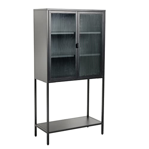 riess-ambiente.de Industrial Vitrine DURA Steel 75cm schwarz Metall Riffelglas Highboard von Riess Ambiente