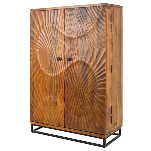 riess-ambiente.de Massiver Barschrank Scorpion 141cm braun Mangoholz aufwendige 3D Schnitzereien von Riess Ambiente