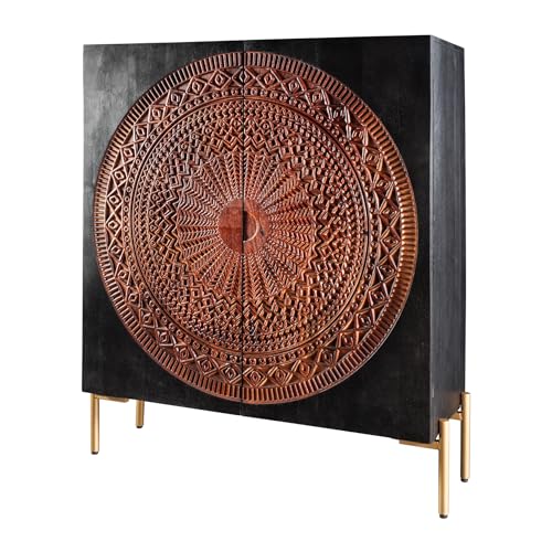 Riess Ambiente Massives Highboard Mandala 100cm Mangoholz schwarz Hochschrank Schrank aus Massivholz Wohnzimmerschrank von Riess Ambiente