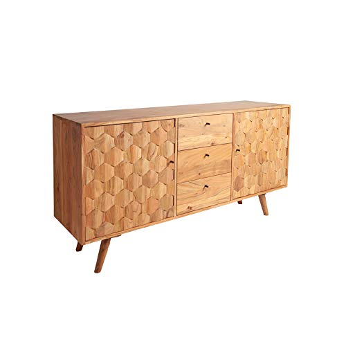 Riess Ambiente Massives Sideboard Mystic Living 145cm Akazie Natur 3D Oberfläche Massivholz Kommode Holzschrank Anrichte von Riess Ambiente