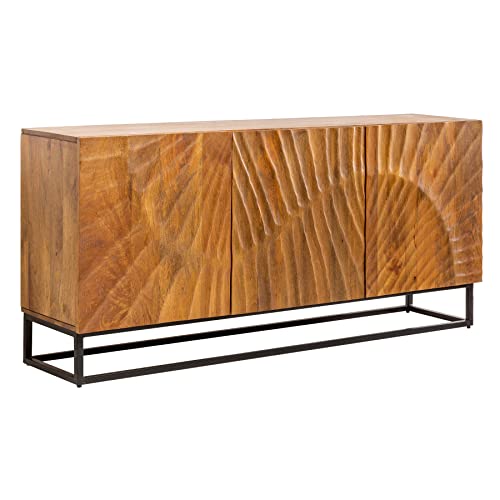 Riess Ambiente Massives Sideboard Scorpion 140cm braun Mangoholz aufwendige 3D Schnitzereien Massivholz Kommode Anrichte von Riess Ambiente