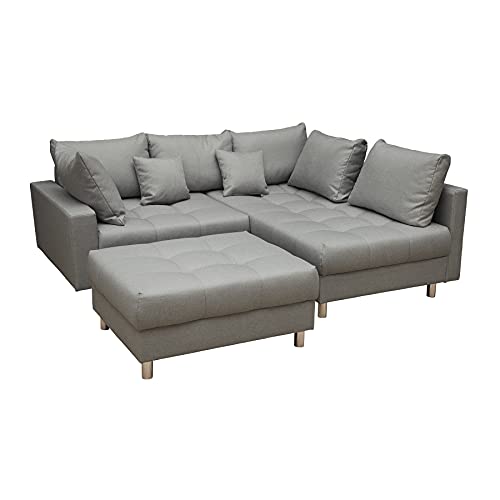 Riess Ambiente Moderne Wohnlandschaft Kent 220cm grau Ecksofa Federkern inkl. Hocker und Kissen Sofa Couch von Riess Ambiente