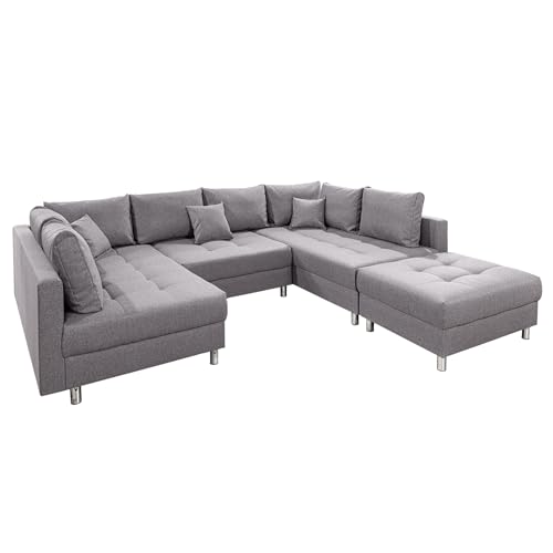 Riess Ambiente Moderne XXL Ecksofa Kent 303cm grau Federkern inkl. Hocker und Kissen Sofa Couch Wohnlandschaft von Riess Ambiente