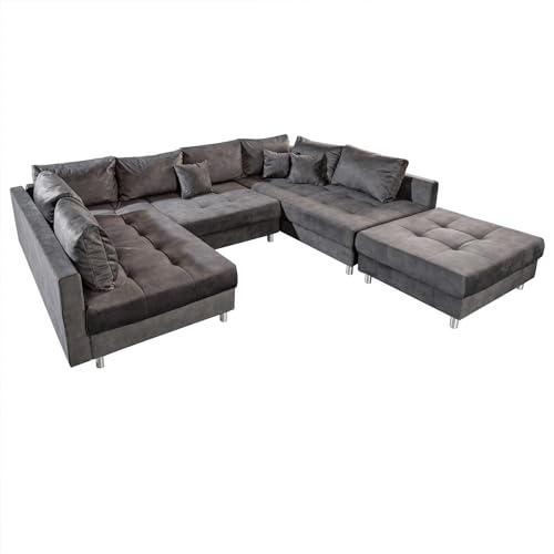 Riess Ambiente Modernes XXL Sofa Kent 305cm grau Federkern inkl. Hocker und Kissen Couch in U-Form Wohnlandschaft Couchgarnitur von Riess Ambiente