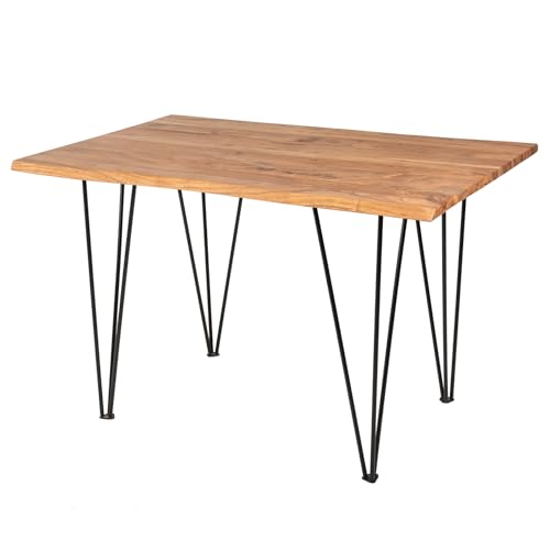 Riess Ambiente Retro Esstisch Mammut 120cm Wild-Akazie Küchentisch Schreibtisch mit Hairpin Legs Massivholztisch Tisch von Riess Ambiente