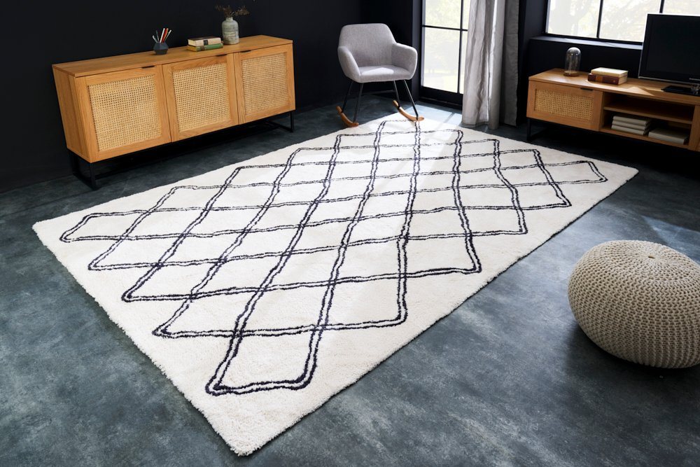 Teppich EUPHORIA 300x200cm weiß / schwarz, riess-ambiente, rechteckig, Höhe: 20 mm, Wohnzimmer · Rautenmuster · Boho von riess-ambiente