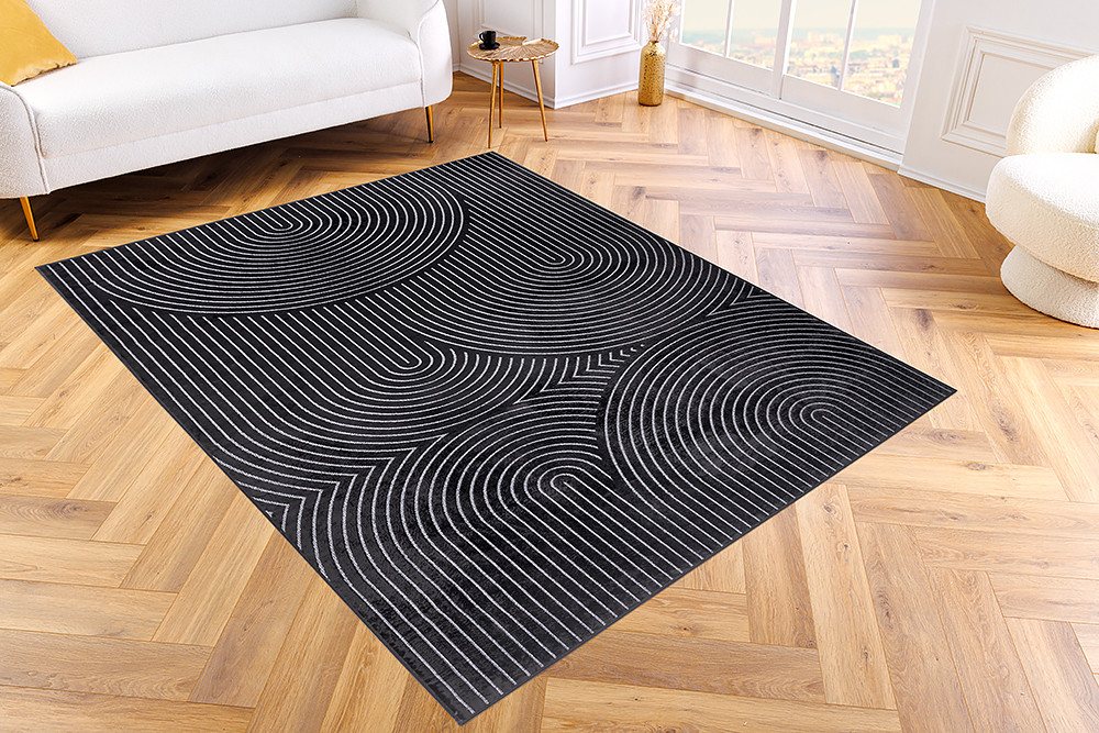 Teppich ILLUSION 230x160cm schwarz, riess-ambiente, rechteckig, Höhe: 5 mm, Wohnzimmer · Baumwolle · Viskose · geometrisches Design · Kurzflor von riess-ambiente