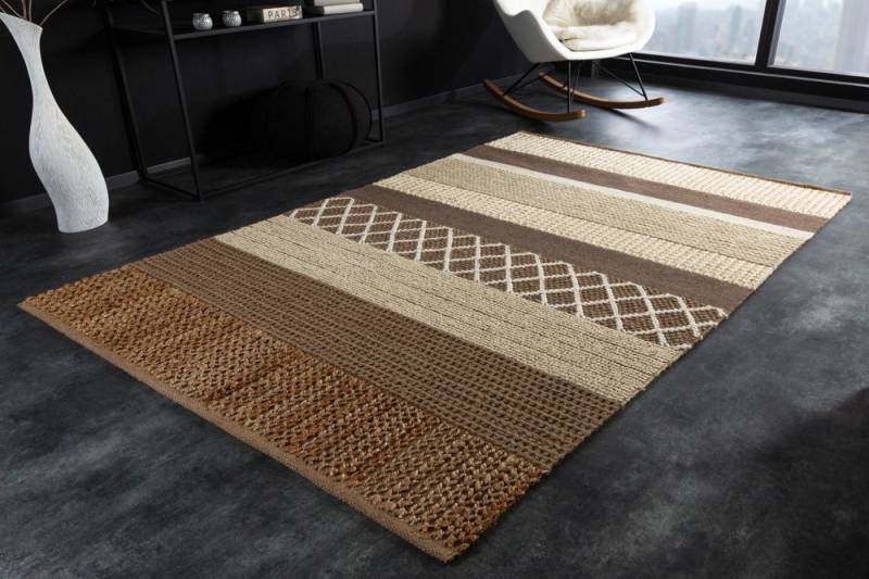 Teppich INKA 230x160cm braun / beige, riess-ambiente, rechteckig, Höhe: 10 mm, Wohnzimmer · Wolle · Hanf · handgewebt · gestreift · Ethno von riess-ambiente