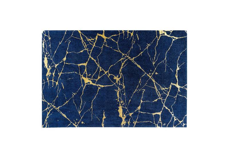 riess-ambiente Teppich MARBLE 240x160cm königsblau / gold, rechteckig, Höhe: 8 mm, Wohnzimmer · Flachgewebe · Marmor-Optik · Modern Design von riess-ambiente
