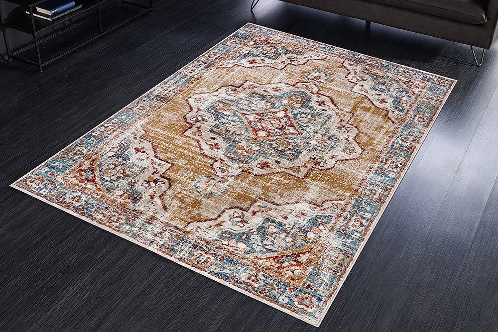 Teppich MARRAKESCH 235x160cm beige blau, riess-ambiente, rechteckig, Höhe: 10 mm, Wohnzimmer · Kurzflor · orientalisches Design · Used Look von riess-ambiente