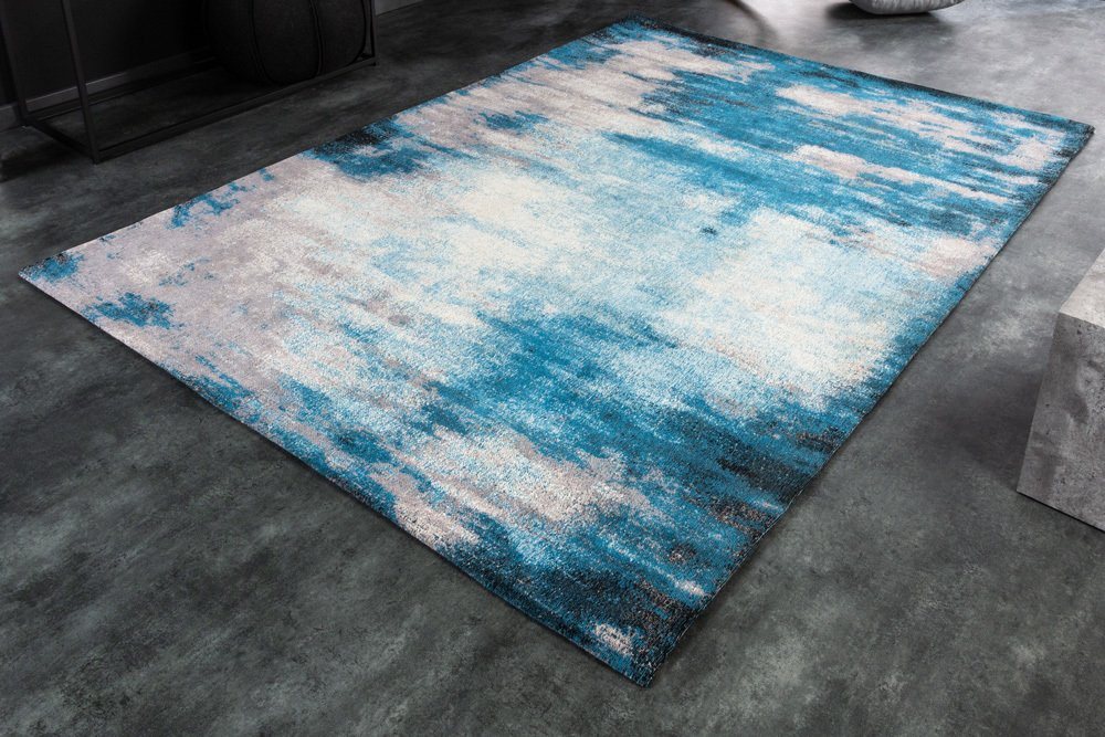 Teppich MODERN ART 240x160cm blau grau, riess-ambiente, rechteckig, Höhe: 10 mm, Wohnzimmer · Baumwollmischung · Vintage von riess-ambiente