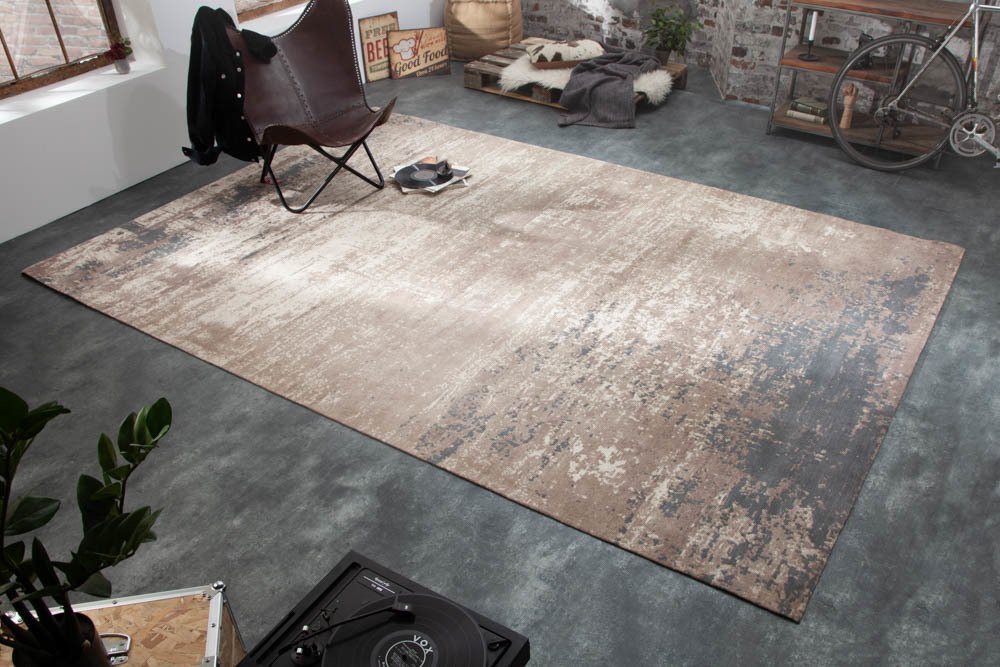 Teppich MODERN ART XXL 350x240cm grau / beige, riess-ambiente, rechteckig, Höhe: 10 mm, Vintage · Baumwoll-Mischung · verwaschen · Wohnzimmer von riess-ambiente