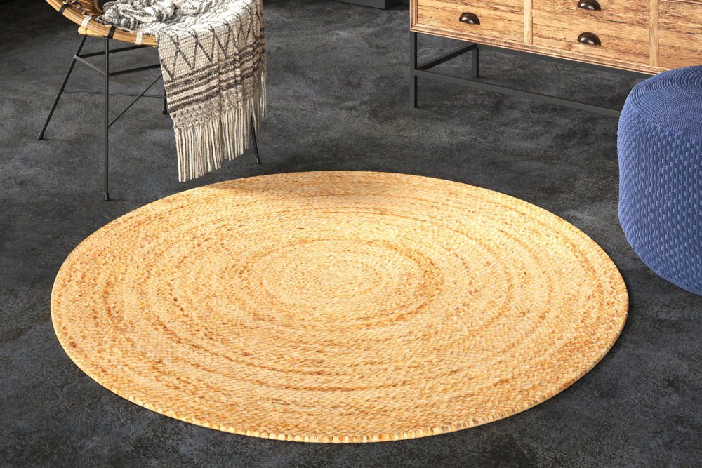 Teppich PURE NATURE 120cm natur, riess-ambiente, rund, Höhe: 8 mm, Wohnzimmer · Jute · Flur · Schlafzimmer von riess-ambiente
