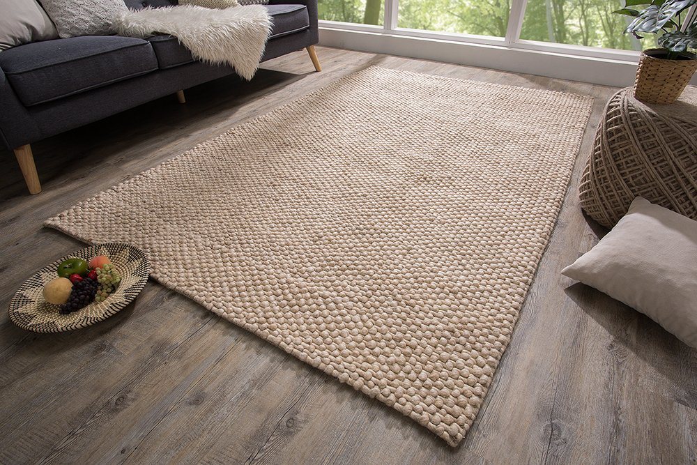 Teppich WOOL 240x160cm beige, riess-ambiente, rechteckig, Höhe: 10 mm, Wohnzimmer · Kugel-Design· Handarbeit von riess-ambiente