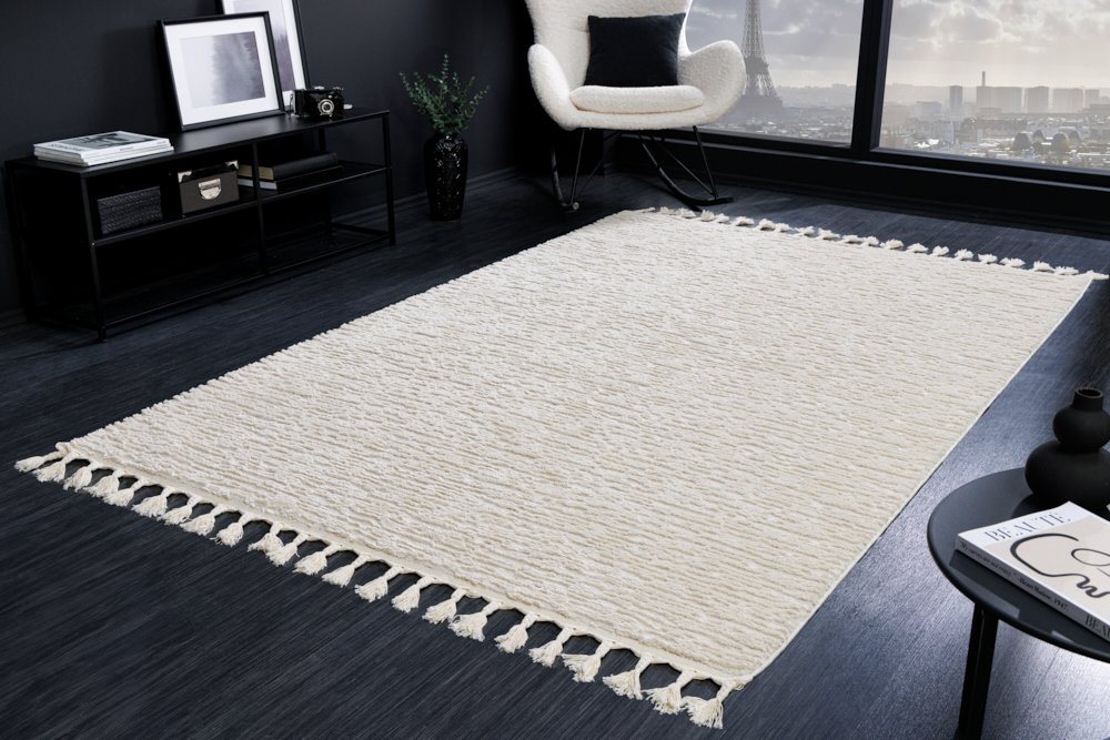 Teppich YOGA 255x150cm wollweiß, riess-ambiente, rechteckig, Höhe: 15 mm, Wohnzimmer · Uni · Fransen · Schlafzimmer · Scandinavian Design von riess-ambiente