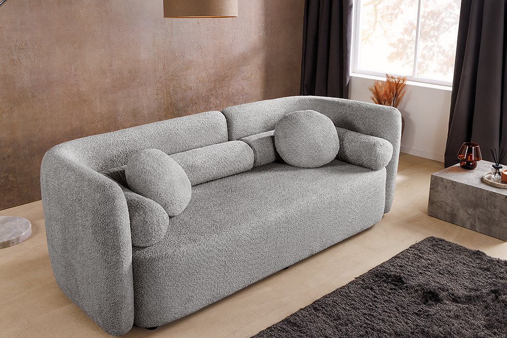 riess-ambiente 3-Sitzer ART DECO 200cm grau · gepolsterte Retro Couch aus Bouclé inkl. Kissen, Einzelartikel 1 Teile, Sofa · Schaumstoff Polsterung · Rundum-Bezug · abgerundete Ecken von riess-ambiente