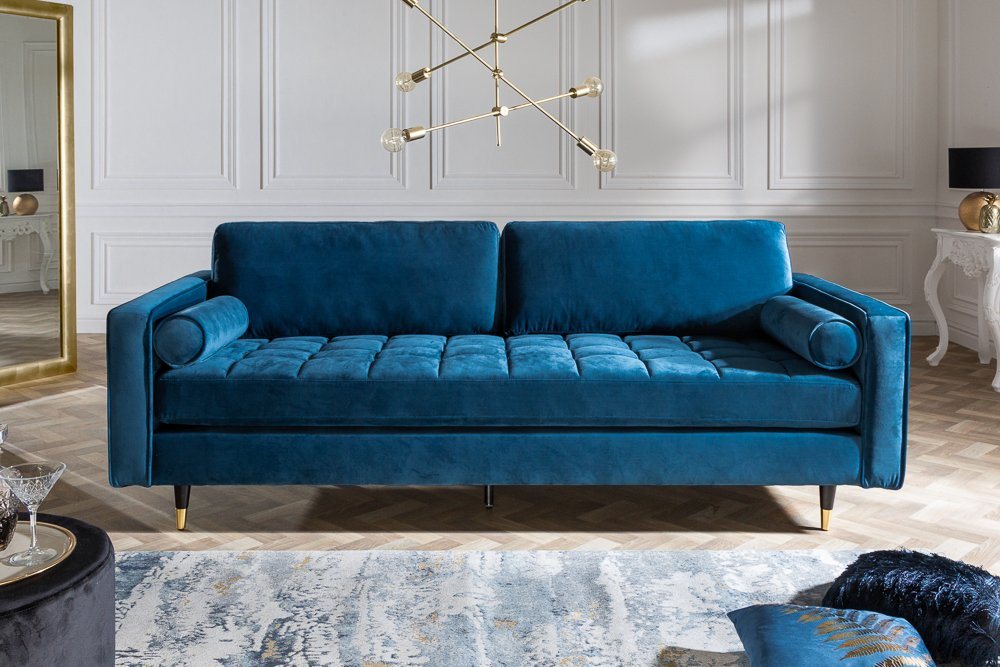 riess-ambiente 3-Sitzer COZY VELVET 220cm petrol blau / schwarz / gold, Einzelartikel 1 Teile, Wohnzimmer · Samt · Polster · Federkern · mit Kissen · Barock Design von riess-ambiente