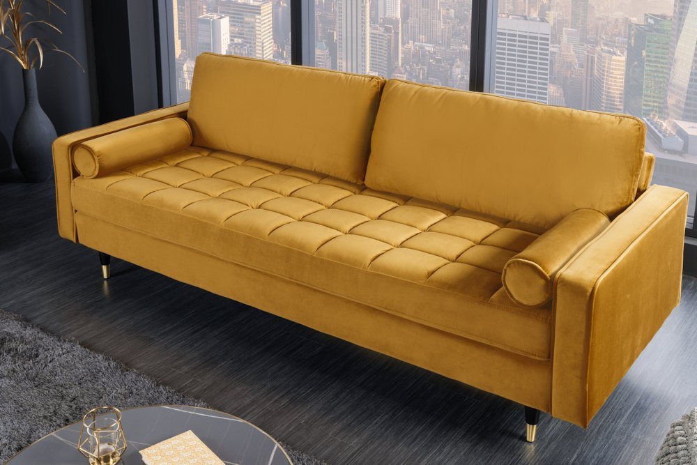 riess-ambiente 3-Sitzer COZY VELVET 220cm senfgelb / schwarz / gold, Einzelartikel 1 Teile, Wohnzimmer · Samt · Polster · Federkern · mit Kissen · Barock Design von riess-ambiente