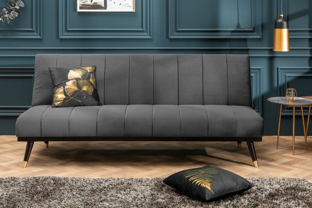 riess-ambiente 3-Sitzer PETIT BEAUTÉ 180cm grau / schwarz, Einzelartikel 1 Teile, Wohnzimmer · Samt · mit Bettfunktion · Schlafcouch · Retro Design von riess-ambiente