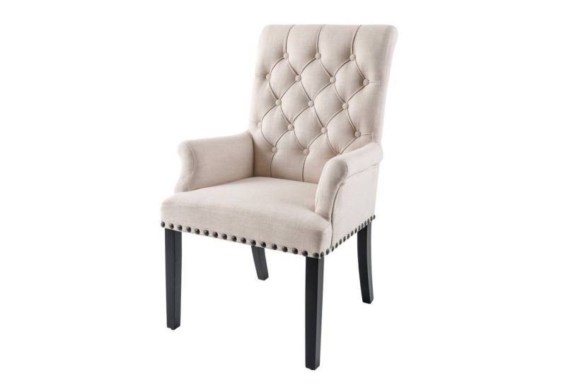 riess-ambiente Armlehnstuhl CASTLE beige / schwarz (Einzelartikel, 1 St), Esszimmer · Strukturstoff · Chesterfield · Holz-Beine · Landhausstil von riess-ambiente