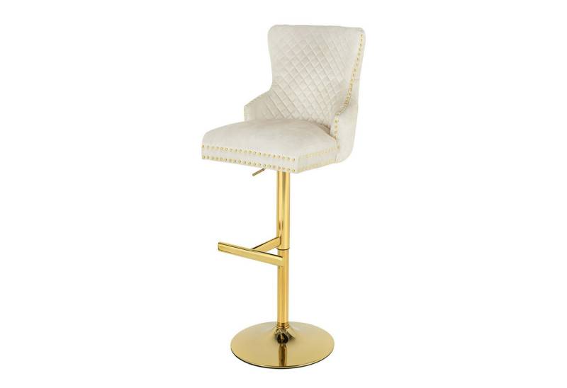 riess-ambiente Barhocker CASTLE DELUXE beige / gold · Barstuhl aus Samt mit Löwenkopf & Nieten (Einzelartikel, 1 St), Tulpenfuß aus Edelstahl in Gold-Optik · Bezug in Chesterfield-Design von riess-ambiente