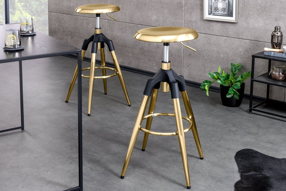 riess-ambiente Barhocker INDUSTRIAL gold / schwarz (Einzelartikel, 1 St), Küche · Metall · höhenverstellbar · drehbar · rund · Industrial Design von riess-ambiente