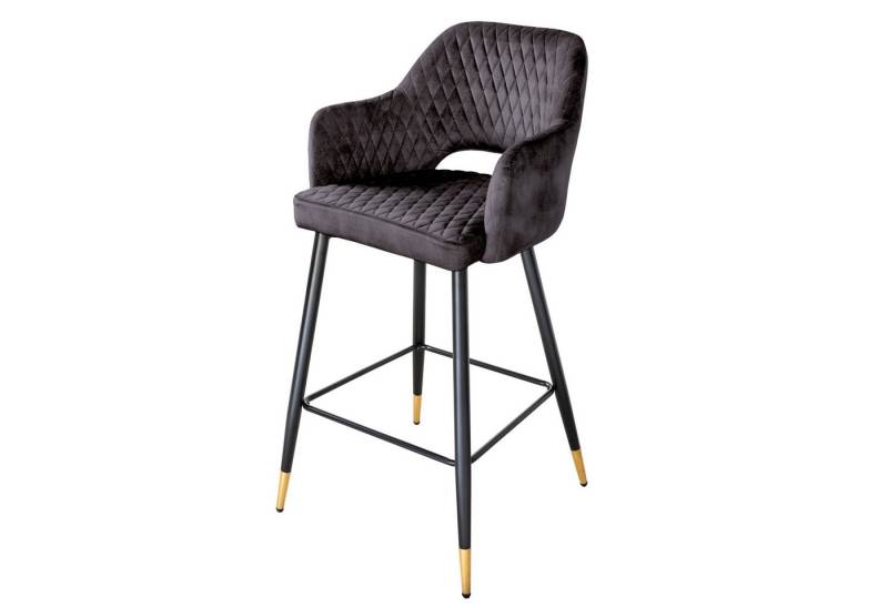 riess-ambiente Barhocker PARIS grau / schwarz-gold (Einzelartikel, 1 St), Samt · mit Armlehne · Metall · Esszimmer · Retro von riess-ambiente