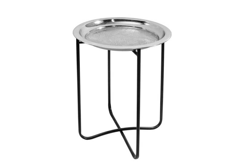 riess-ambiente Beistelltisch CASABLANCA 50cm silber / schwarz · Wohnzimmertisch aus Metall (Einzelartikel, 1-St), Teetisch · rund · handmade · abnehmbares Tablett · orientalisch von riess-ambiente