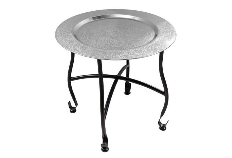 riess-ambiente Beistelltisch MARRAKESCH 40cm silber / schwarz · Wohnzimmertisch aus Metall (Einzelartikel, 1-St), Teetisch · rund · handmade · abnehmbares Tablett · klappbar von riess-ambiente