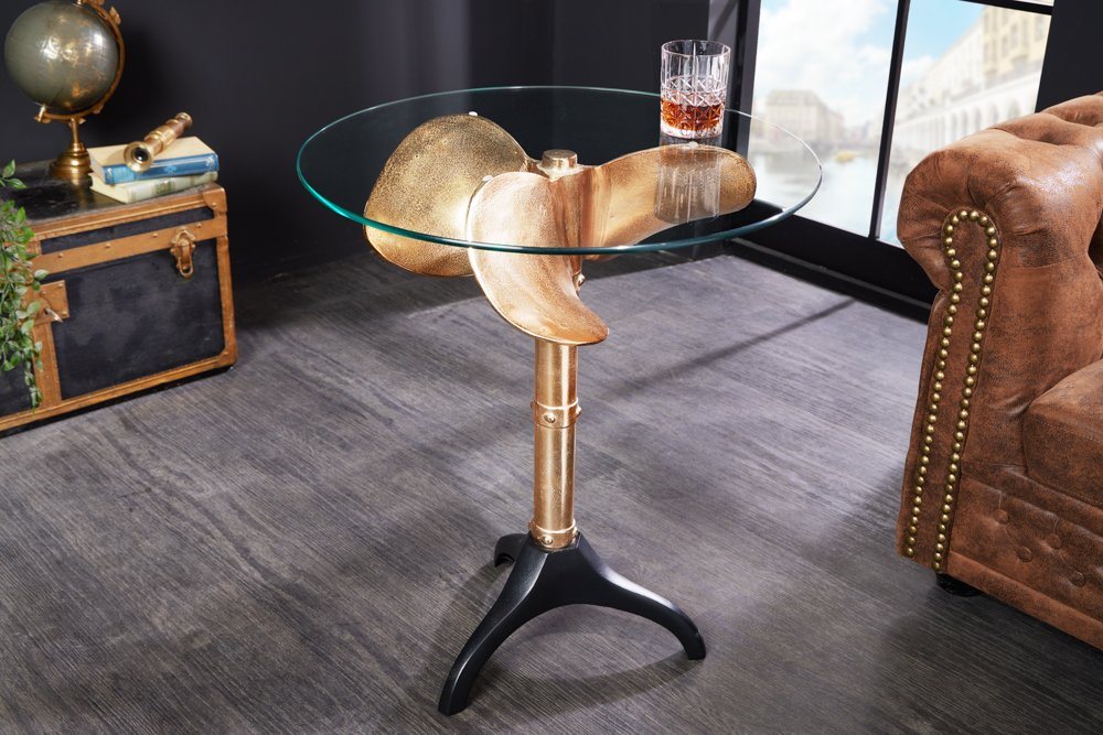 riess-ambiente Beistelltisch OCEAN Ø75cm gold / transparent / schwarz (Einzelartikel, 1-St), Wohnzimmer · Glas · Metall · rund · Schiffsschraube · Maritim von riess-ambiente