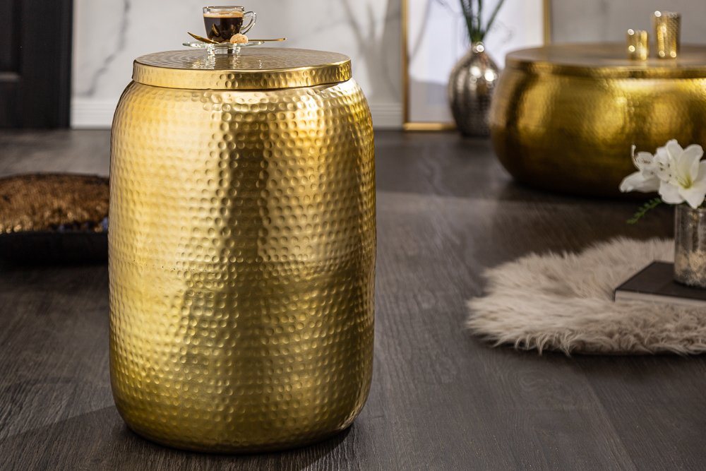 riess-ambiente Beistelltisch ORIENT STORAGE Ø50cm gold (Einzelartikel, 1-St), Wohnzimmer · Metall · Hammerschlag Design · rund · mit Stauraum von riess-ambiente