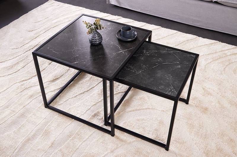 riess-ambiente Beistelltisch SLIM LINE 50cm anthrazit / schwarz (Set, 2-St), Wohnzimmer · Marmor-Design · Metall · Industrial von riess-ambiente