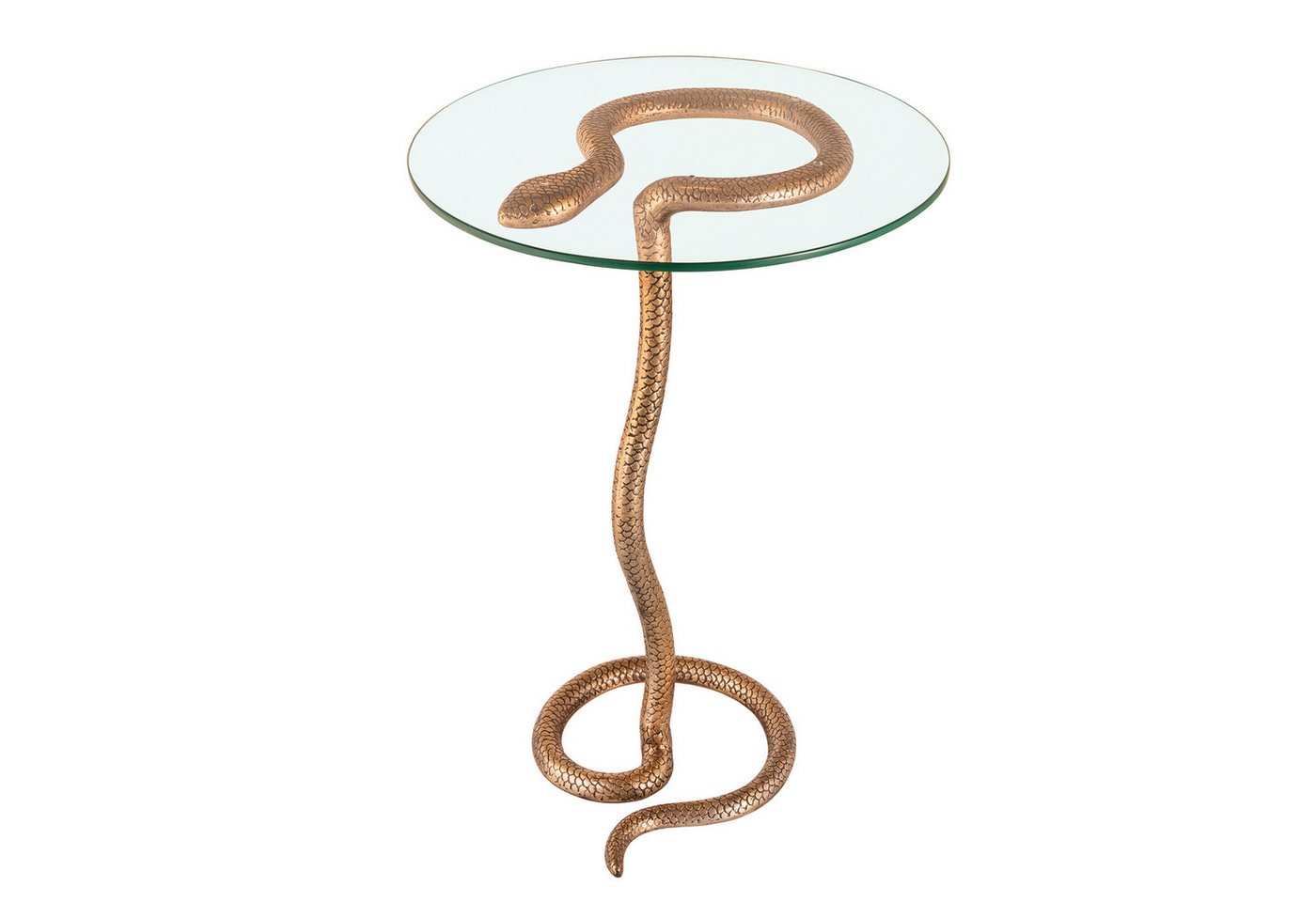 riess-ambiente Beistelltisch WILDLIFE SNAKE 65cm transparent / kupfer (Einzelartikel, 1-St), Wohnzimmer · Glas · Metall · rund · Schlangen-Skulptur · handmade von riess-ambiente
