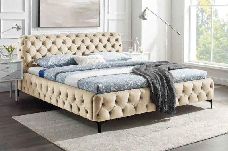 riess-ambiente Bett MODERN BAROCK 180x200cm champagner - Samt, Chesterfield, Polsterung (1-tlg), Doppelbett mit Ziersteppung-ideal für glamouröse Gäste- & Schlafzimmer von riess-ambiente