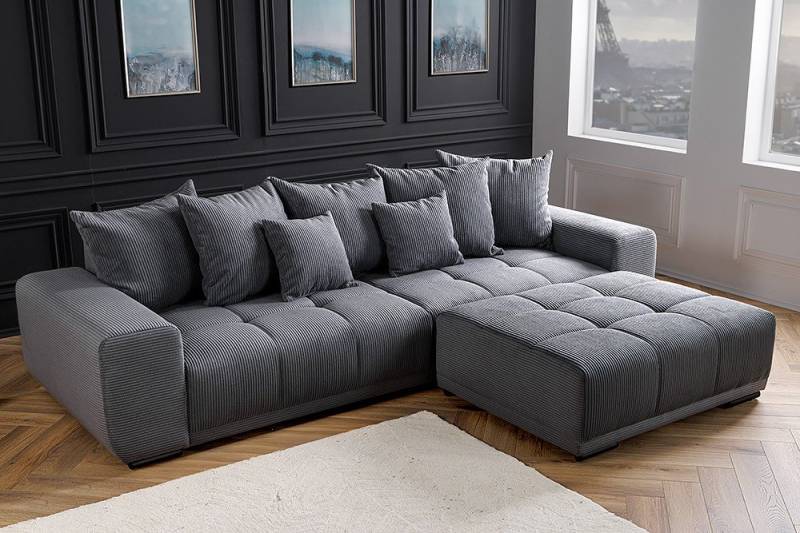 riess-ambiente Big-Sofa ELEGANCIA 285cm anthrazit, Einzelartikel 1 Teile, XXL Couch · Cord · mit Federkern · inkl. Kissen · Modern Design von riess-ambiente