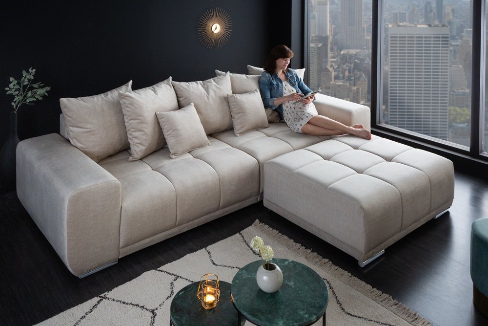 riess-ambiente Big-Sofa ELEGANCIA 285cm champagner / beige, Einzelartikel 1 Teile, XXL Couch · Samt · mit Federkern · inkl. Kissen · Design von riess-ambiente