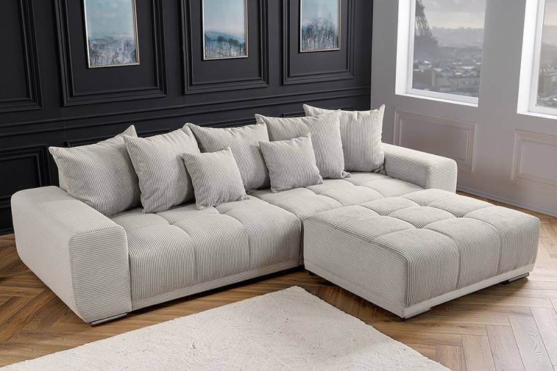 riess-ambiente Big-Sofa ELEGANCIA 285cm champagner beige, Einzelartikel 1 Teile, XXL Couch · Cord · mit Federkern · inkl. Kissen · Modern Design von riess-ambiente