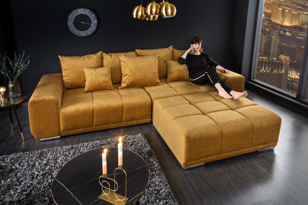 riess-ambiente Big-Sofa ELEGANCIA 285cm senfgelb, Einzelartikel 1 Teile, XXL Couch · Samt · mit Federkern · inkl. Kissen · Design von riess-ambiente