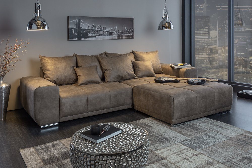 riess-ambiente Big-Sofa ELEGANCIA 285cm taupe, Einzelartikel 1 Teile, XXL Couch · Microfaser · mit Federkern · inkl. Kissen · Design von riess-ambiente